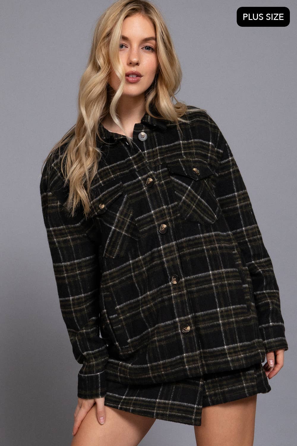 Black Brushed Plaid Jacket