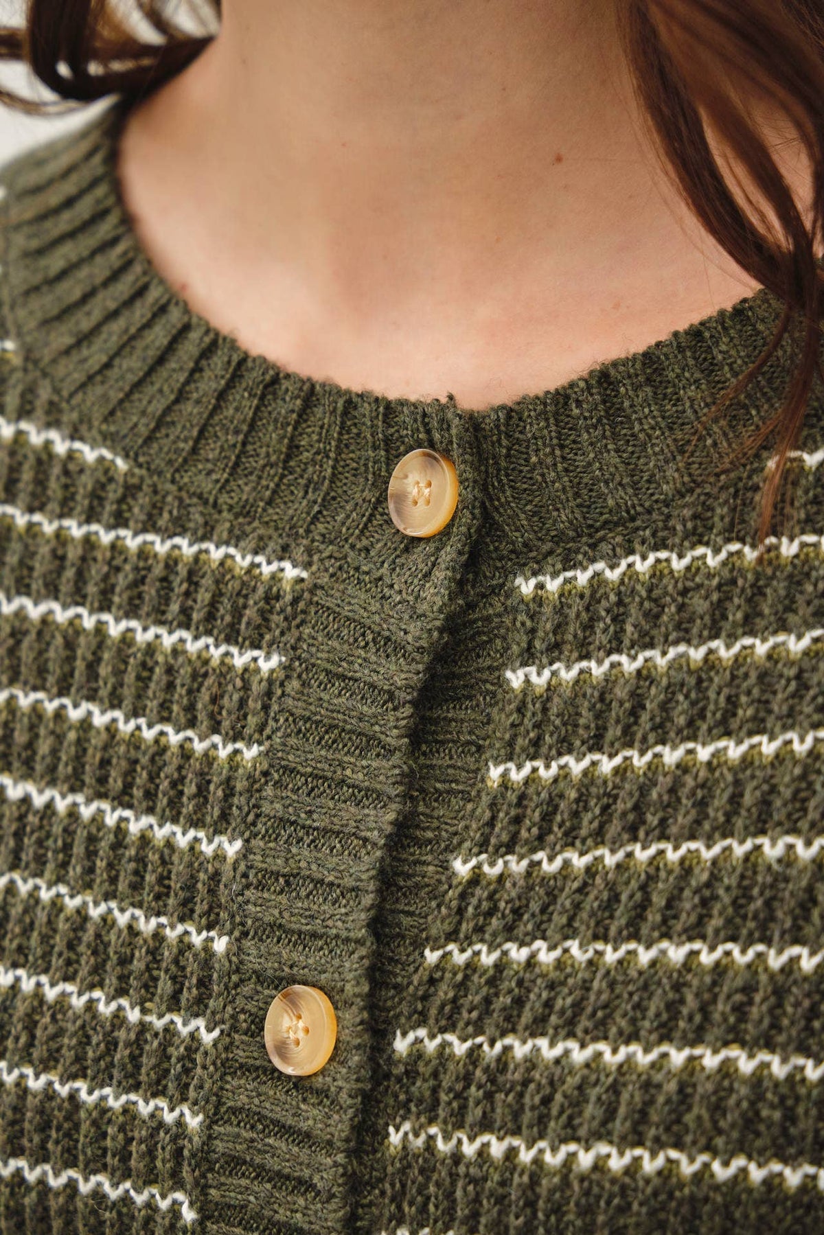 GREEN STRIPED WAFFLE KNIT BOXY CARDIGAN