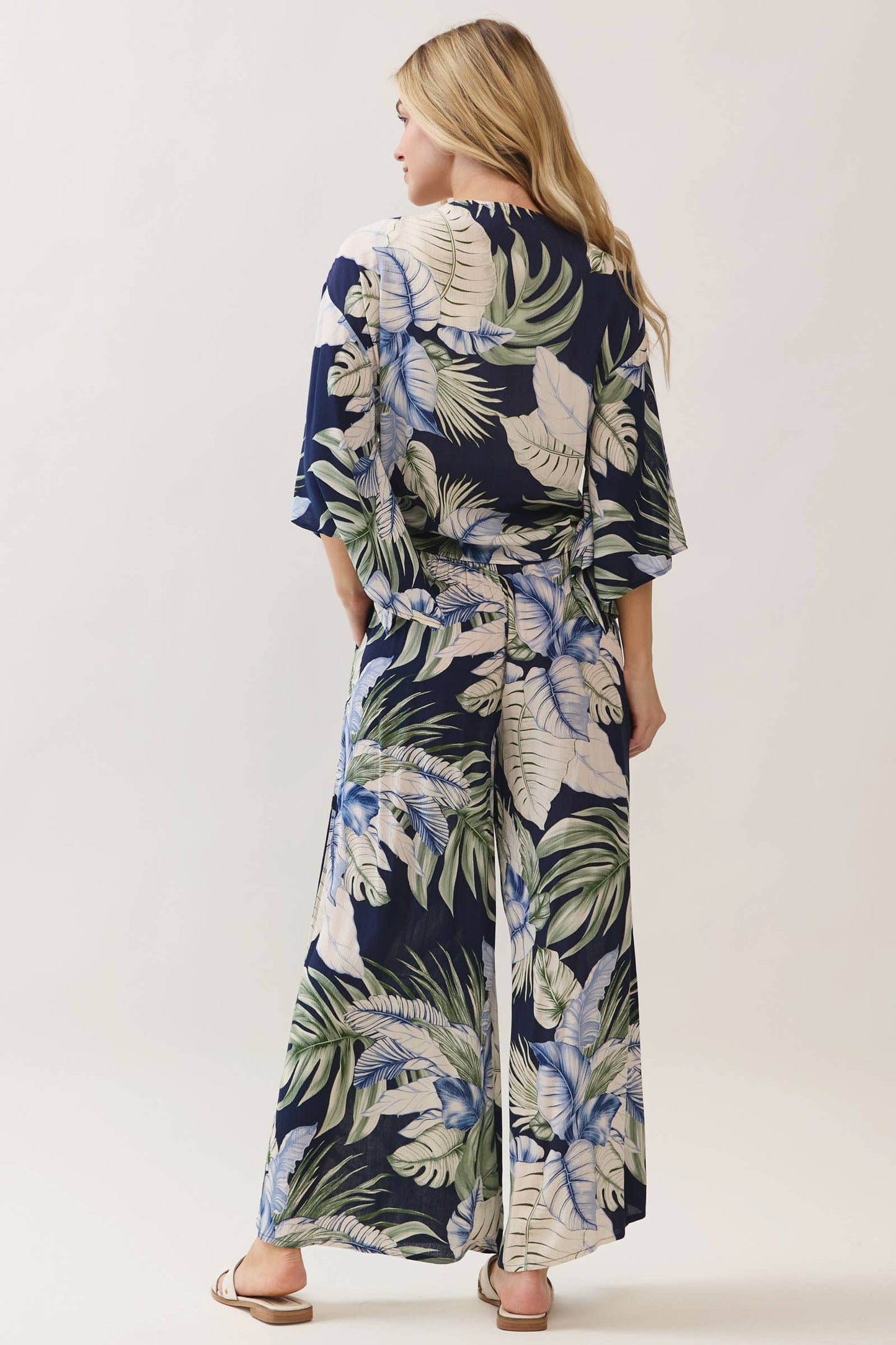 Navy Tropical Wide Leg Pant