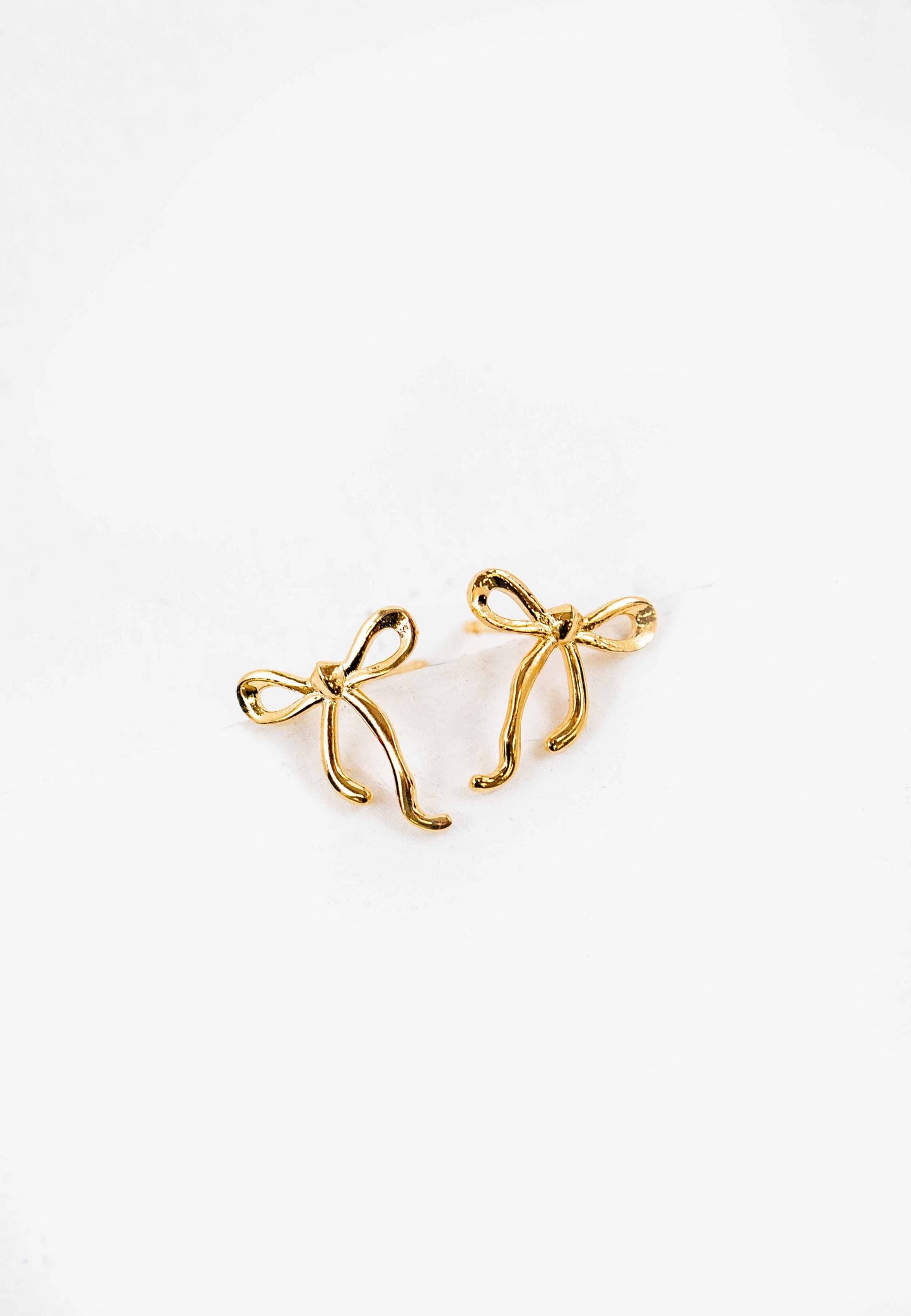 Gold Curled Bow Charm Earrings