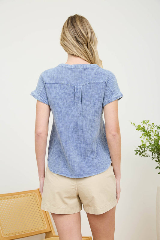 Chambray Short Sleeve Henley Top