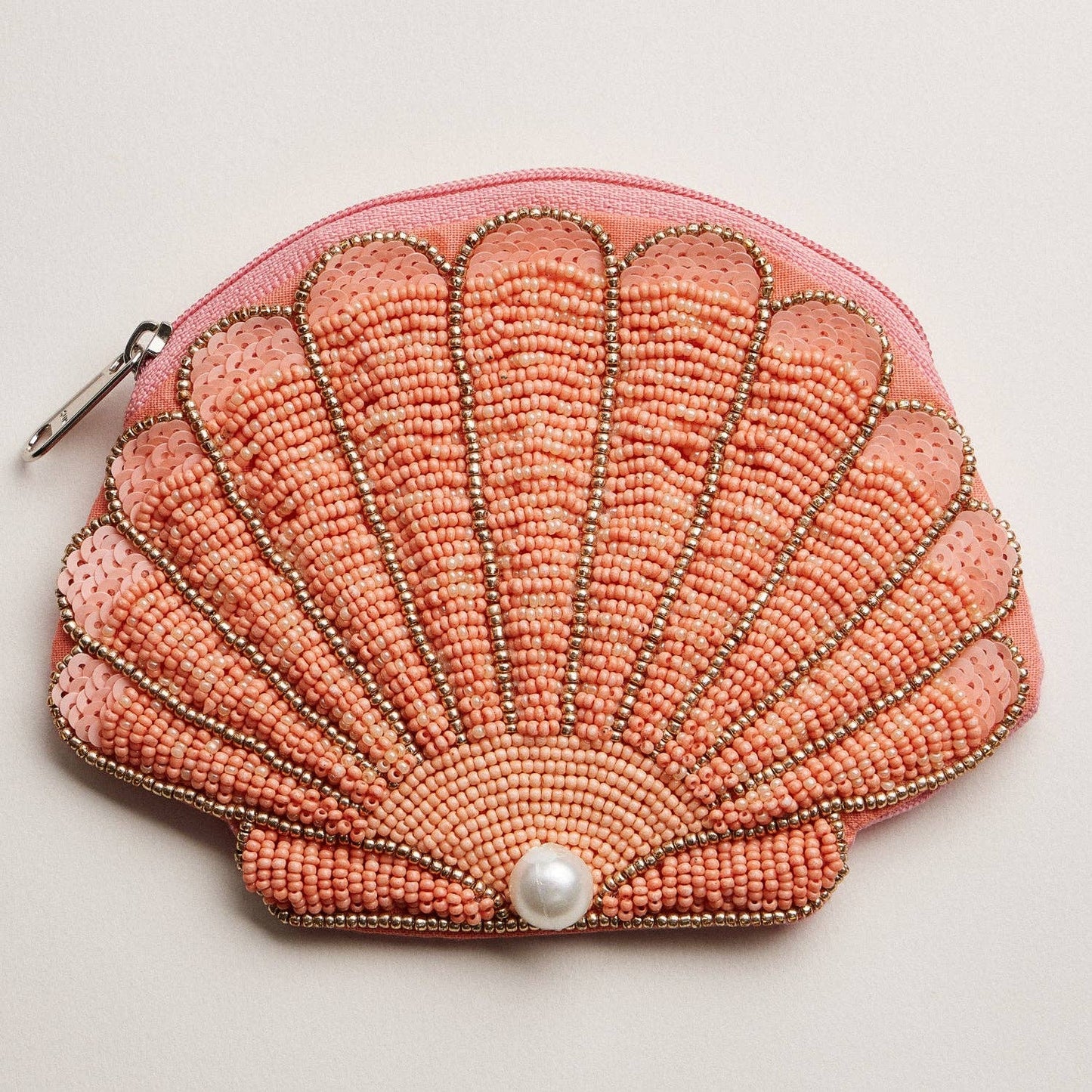 Beaded Shell Pouch with Pearl Accent