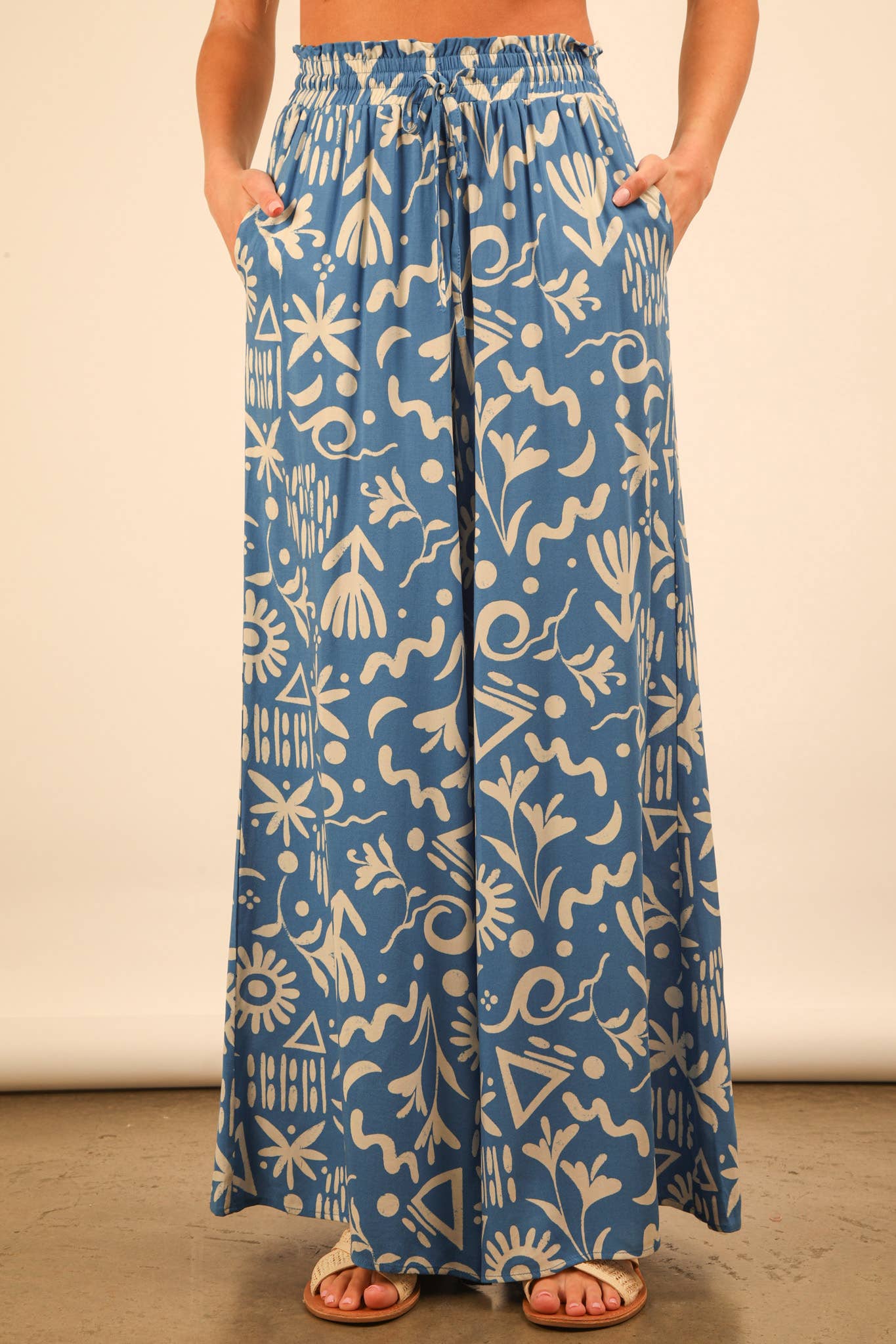 Doodle Print Wide Leg Pants