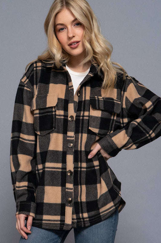 Black + Tan Fleece Shacket