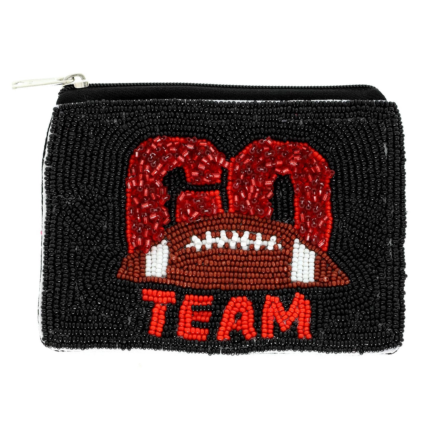 Black/Red Go Team Seed Beaded Coin Bag