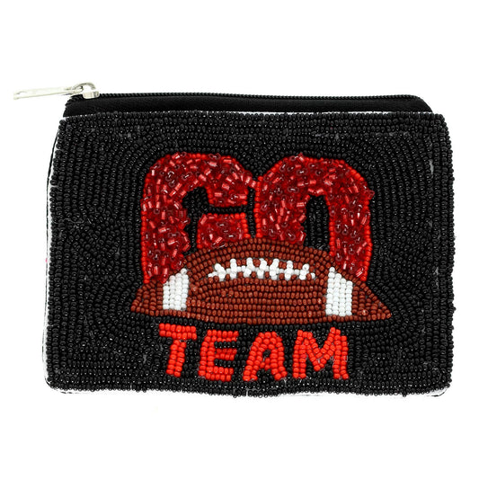 Black/Red Go Team Seed Beaded Coin Bag