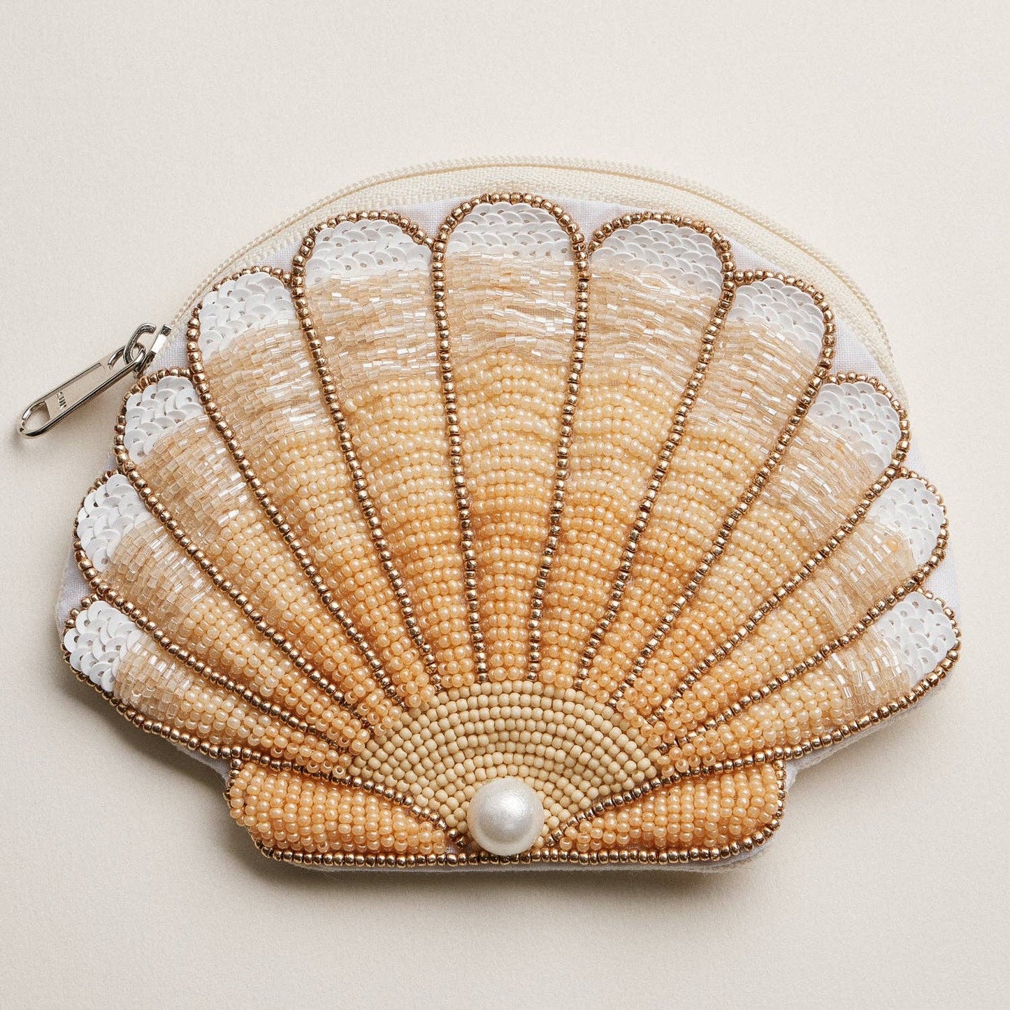 Beaded Shell Pouch with Pearl Accent