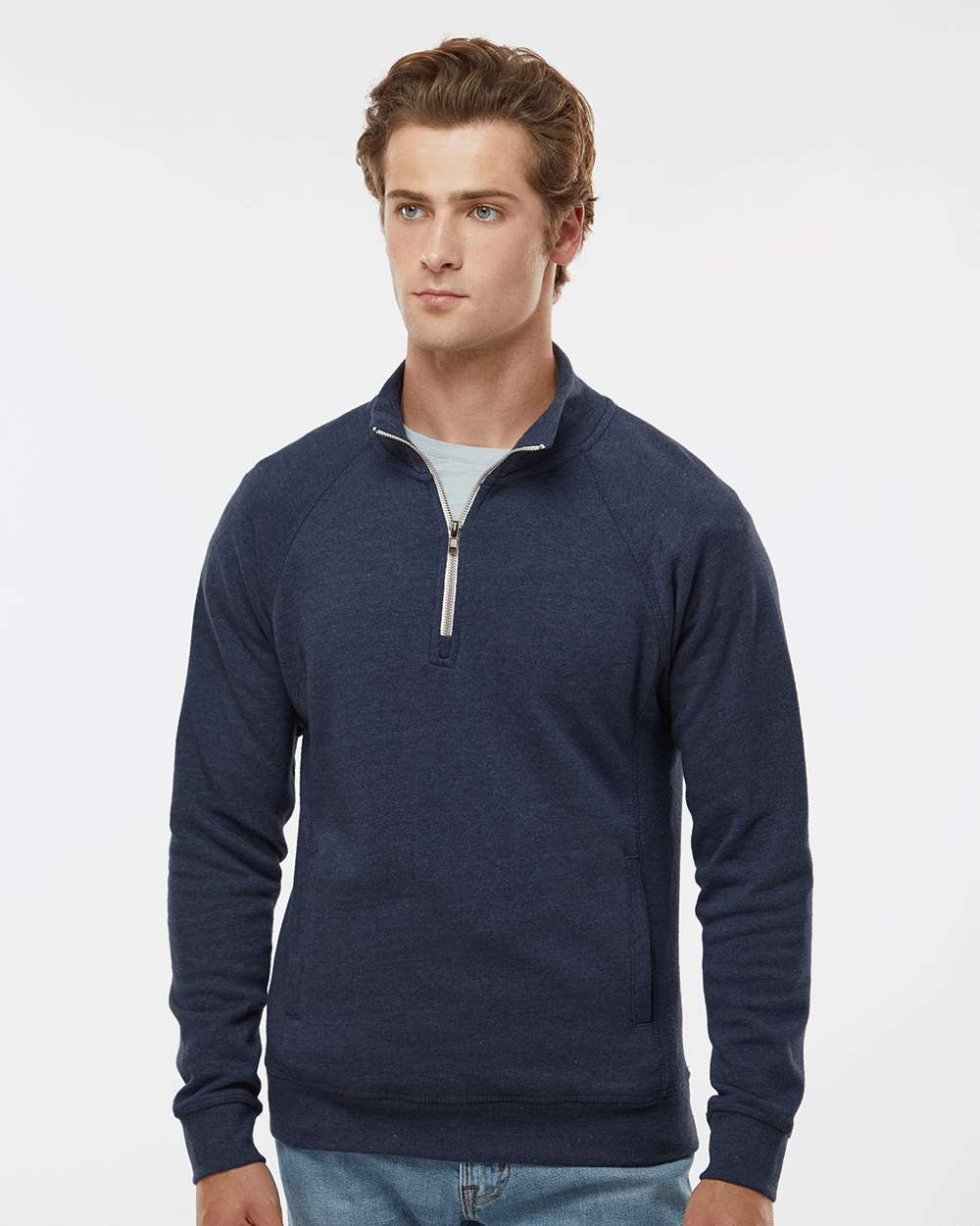 Navy Triblend Mens Quarter Zip