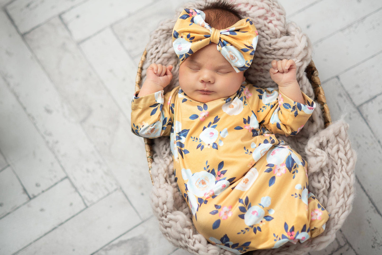 Infant Mustard Baby Gown and Bow