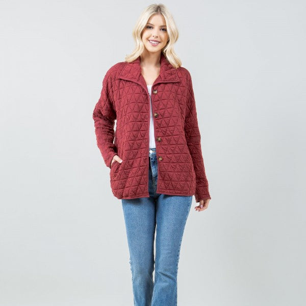 Burgundy Quilted Shacket with Side Pockets