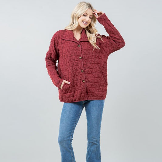 Burgundy Quilted Shacket with Side Pockets