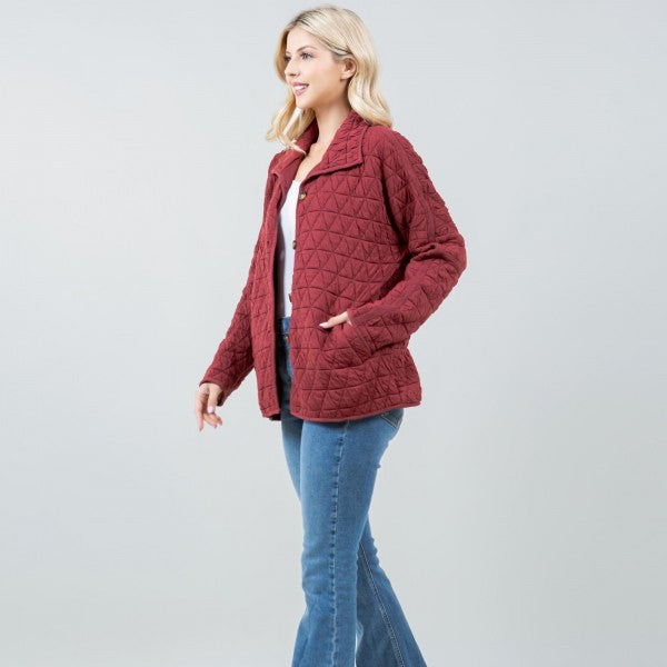 Burgundy Quilted Shacket with Side Pockets