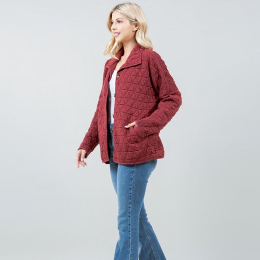Burgundy Quilted Shacket with Side Pockets