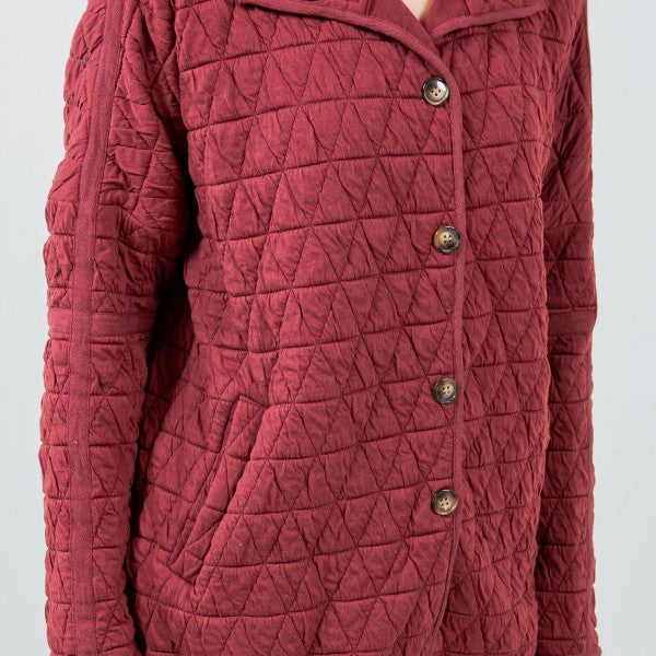 Burgundy Quilted Shacket with Side Pockets