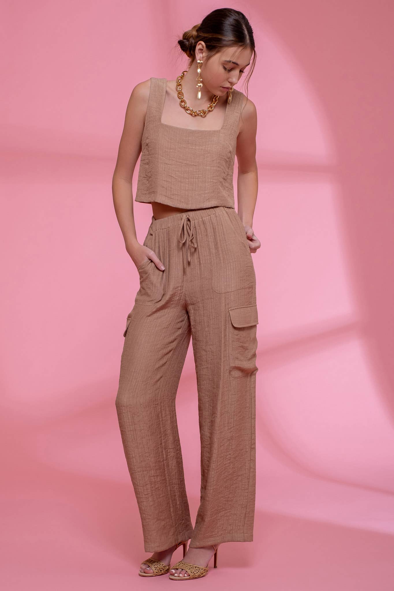 Olive Wide Leg Cargo Pants