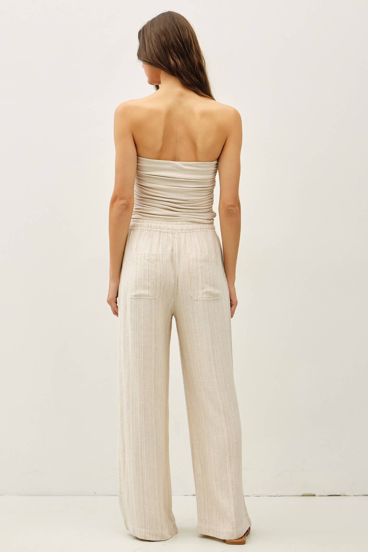 Natural Striped Linen Wide Leg Pants