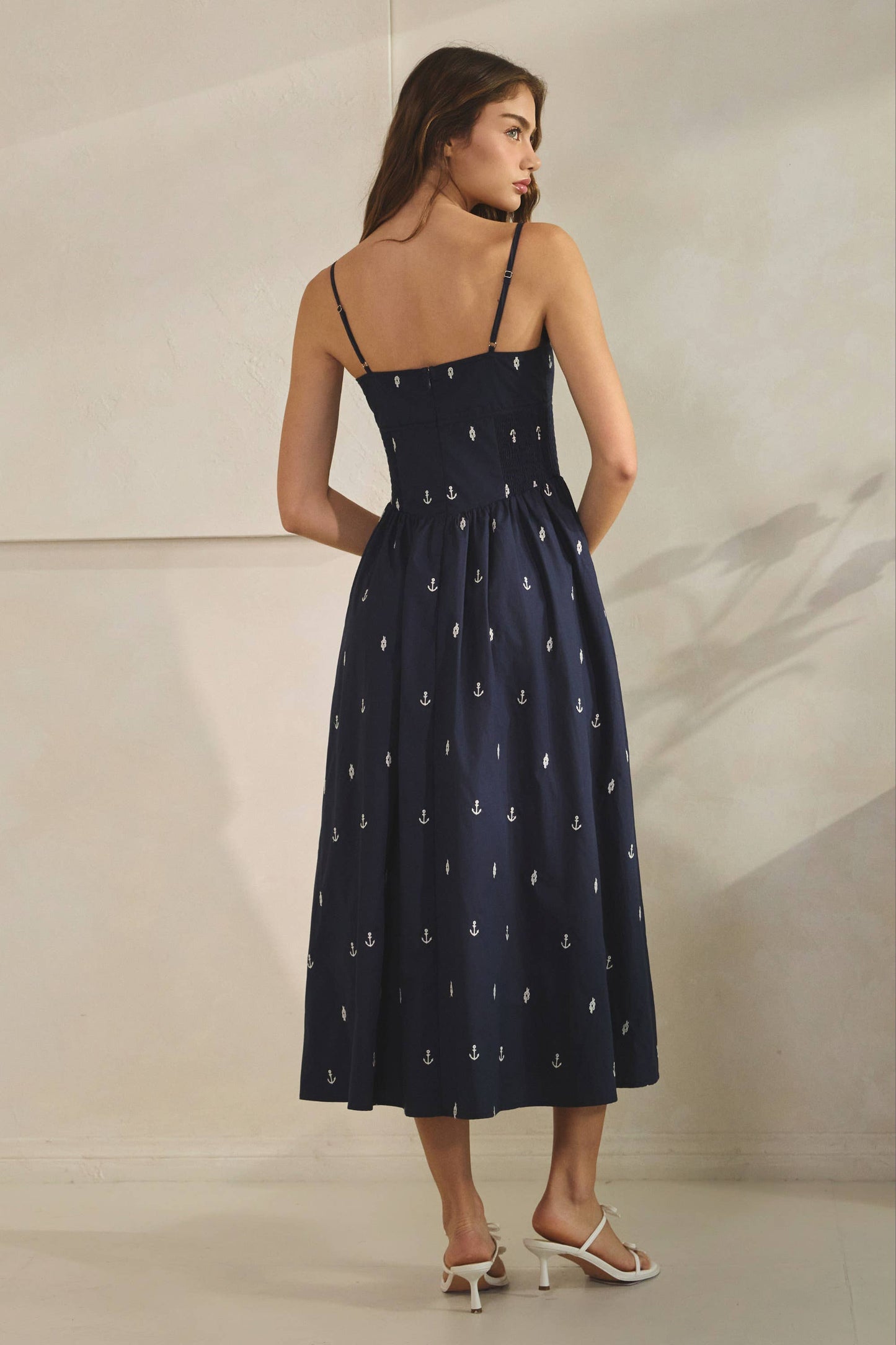 Embroidered Anchor Smocked Maxi Dress