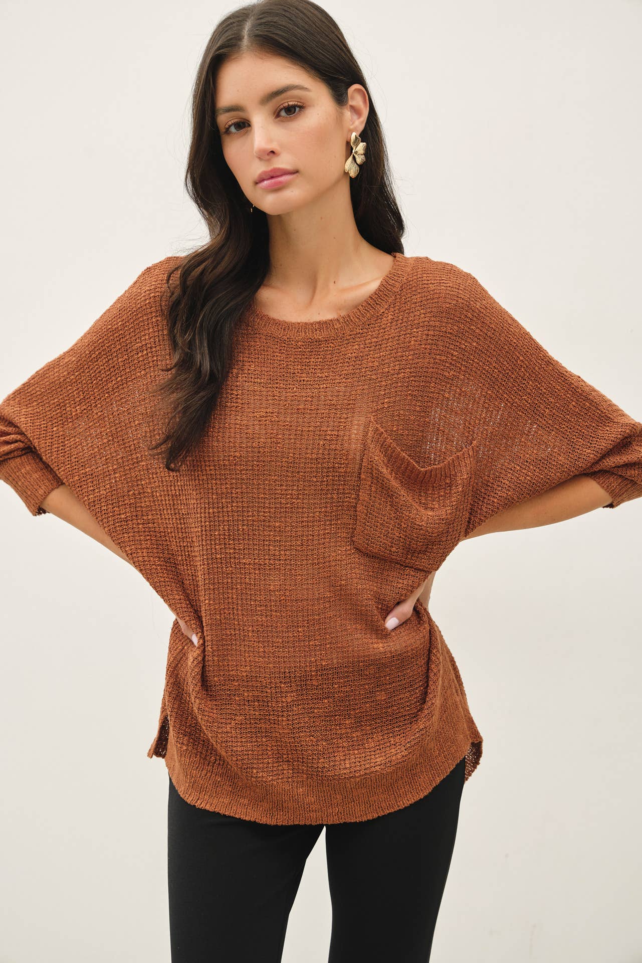 Pecan Dolman Light Sweater