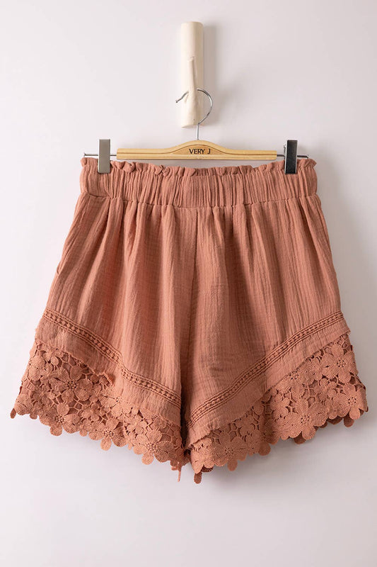 Mauve Lace Woven Shorts