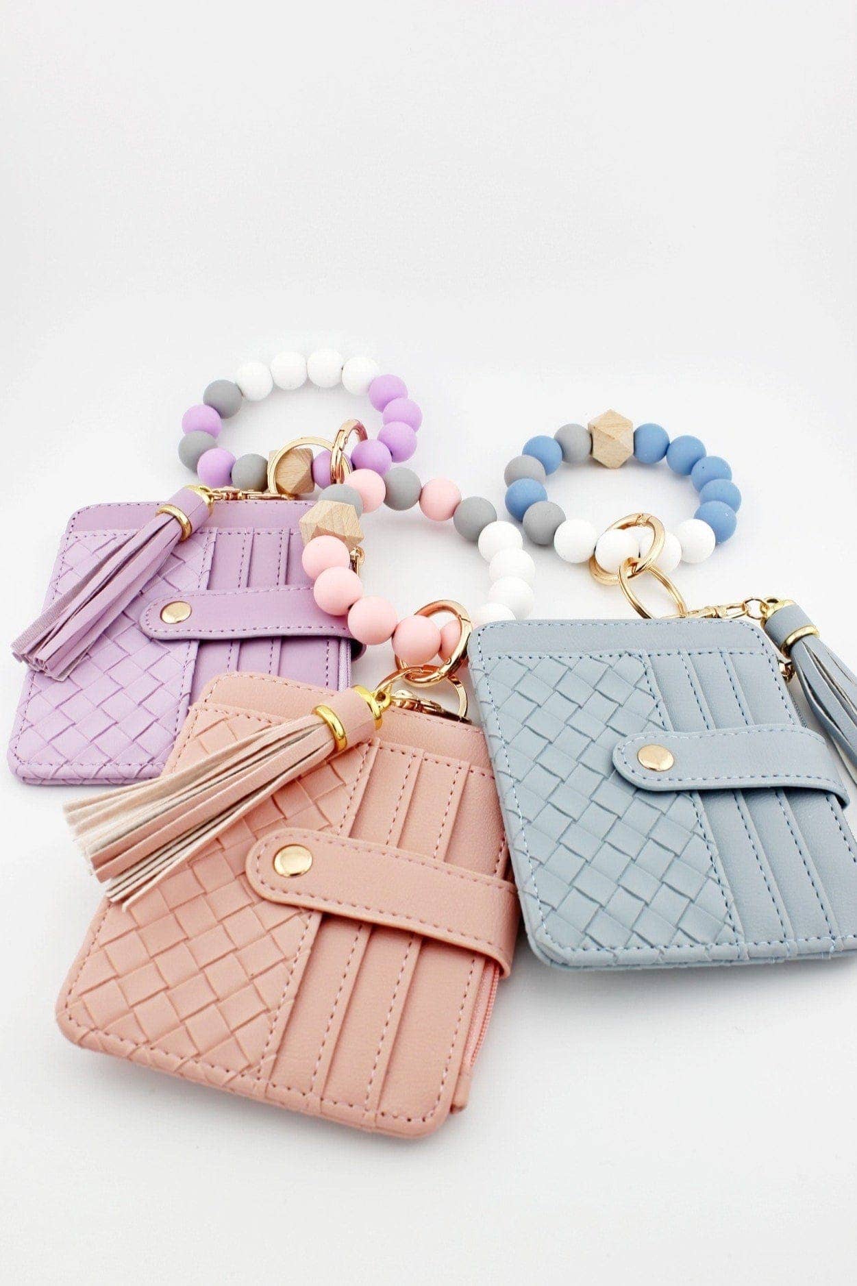 Quilted Beaded Keychain Bracelet Wallet