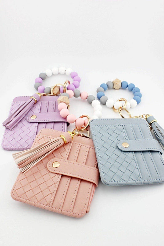 Quilted Beaded Keychain Bracelet Wallet