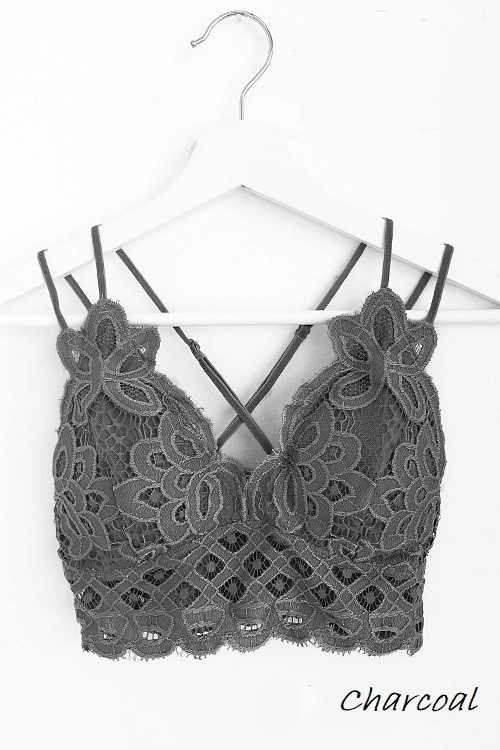 Charcoal Scalloped Lace Bralette