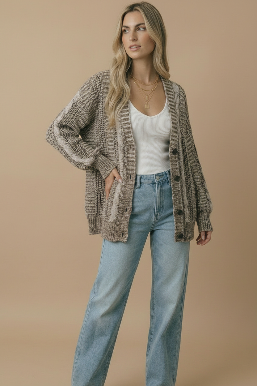 Button Down Oversized Chunky Cable Cardigan