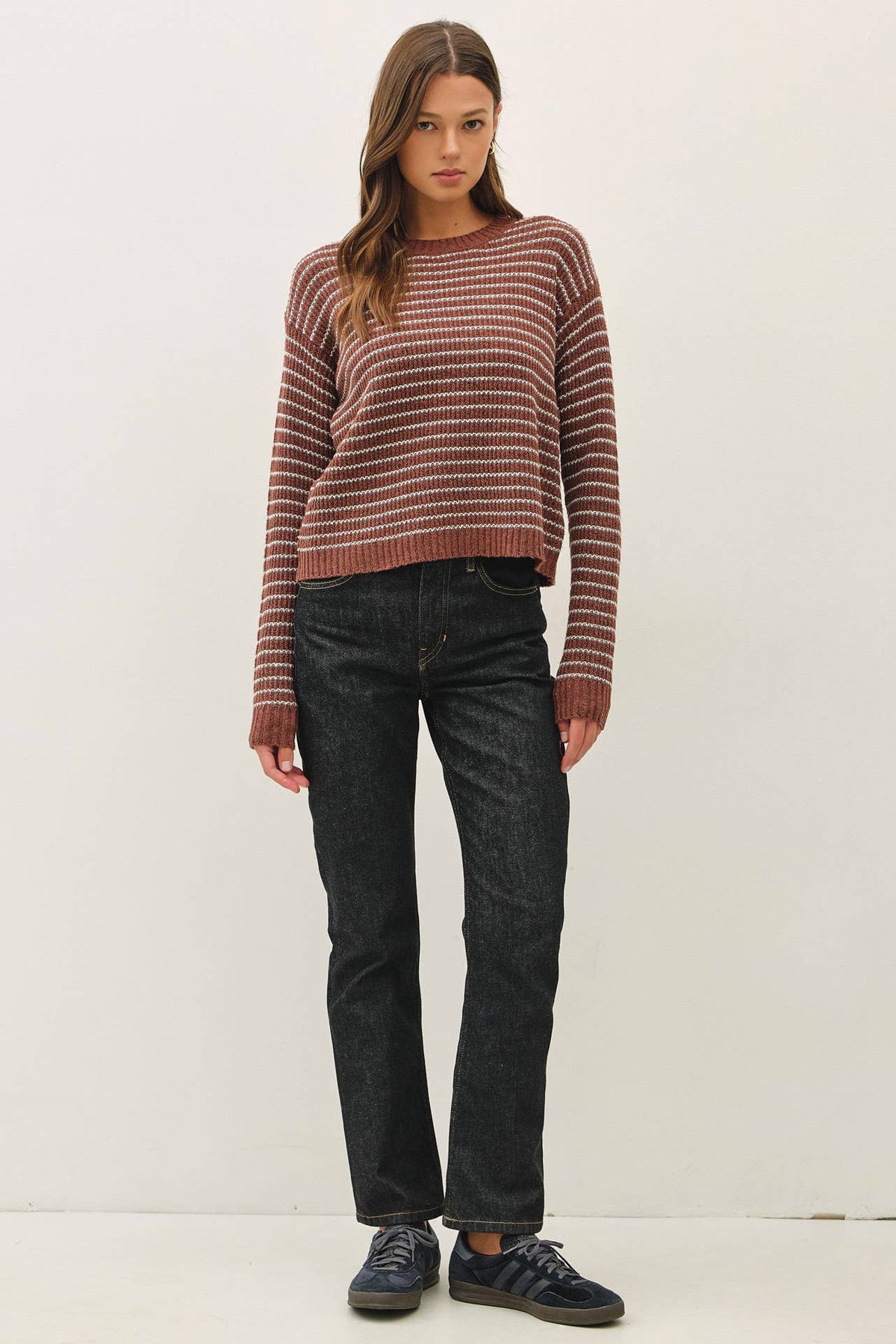 SEPIA STRIPED WAFFLE KNIT SWEATER