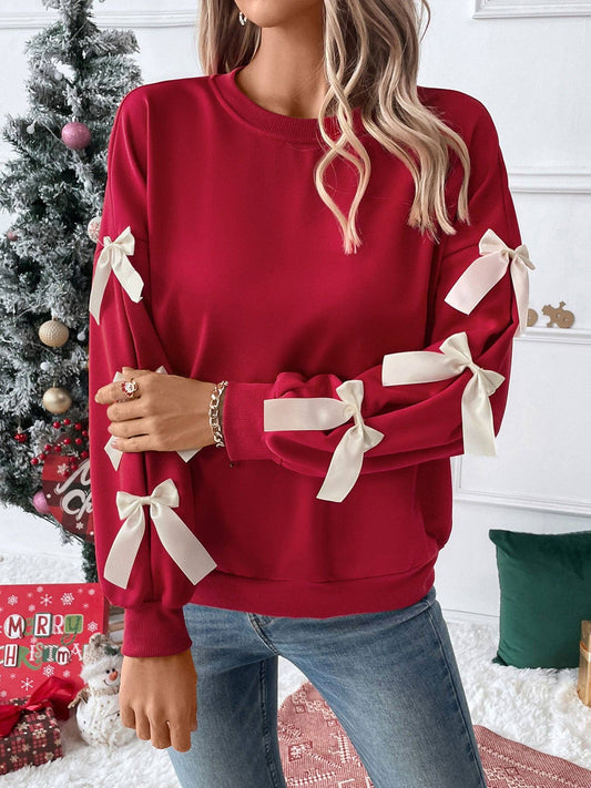 Red Bow Sleeve Sweatshirt