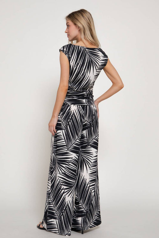 Black Sleeveless Ruched Top & Pants Set