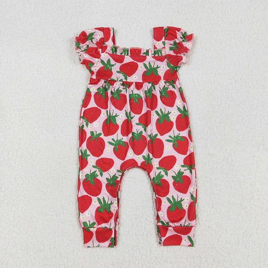 Red Strawberry Short Sleeve Romper