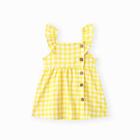 Lemon Checkered Girls Dress