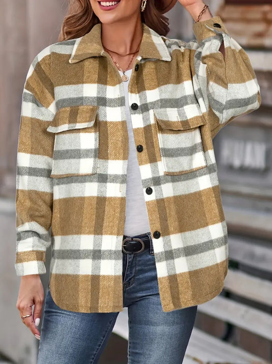 Mustard & Grey Plaid Button Down Shacket