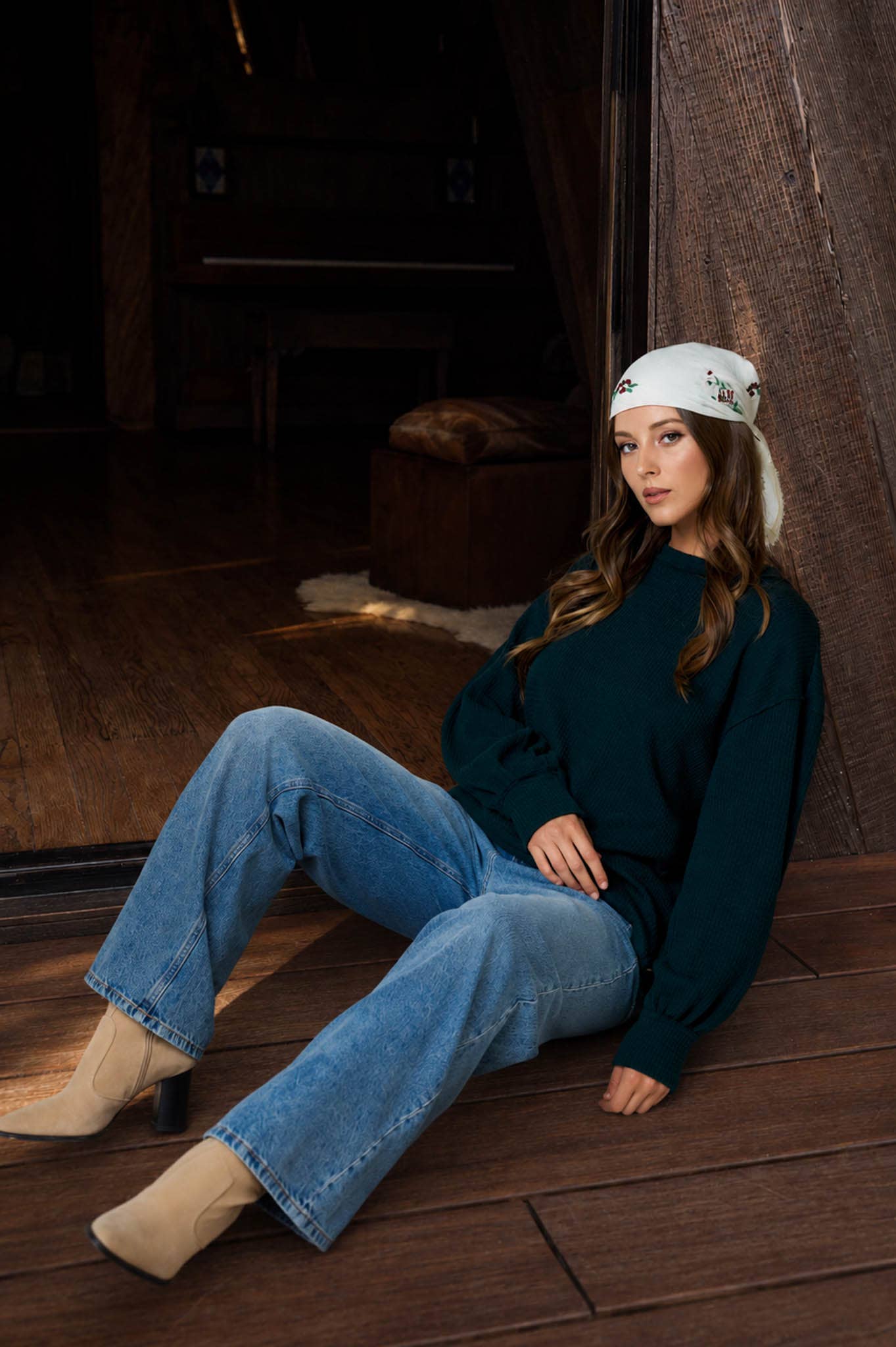 Hunter Green - Textured Exposed Seam Oversized Knit Top
