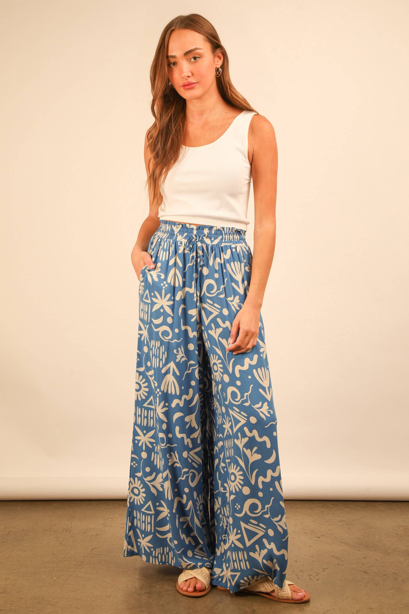 Doodle Print Wide Leg Pants