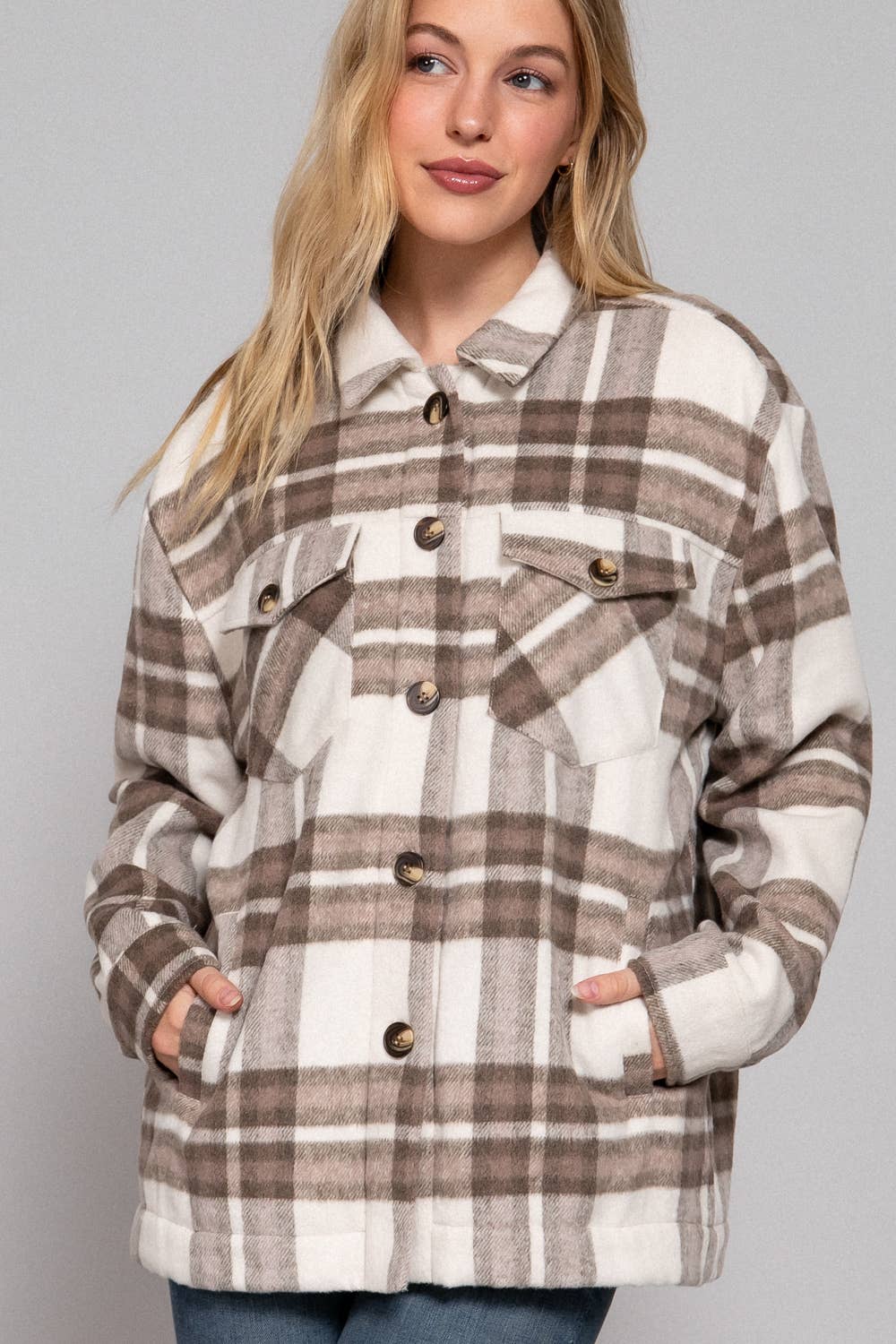 Camel Brushed Plaid Jacket