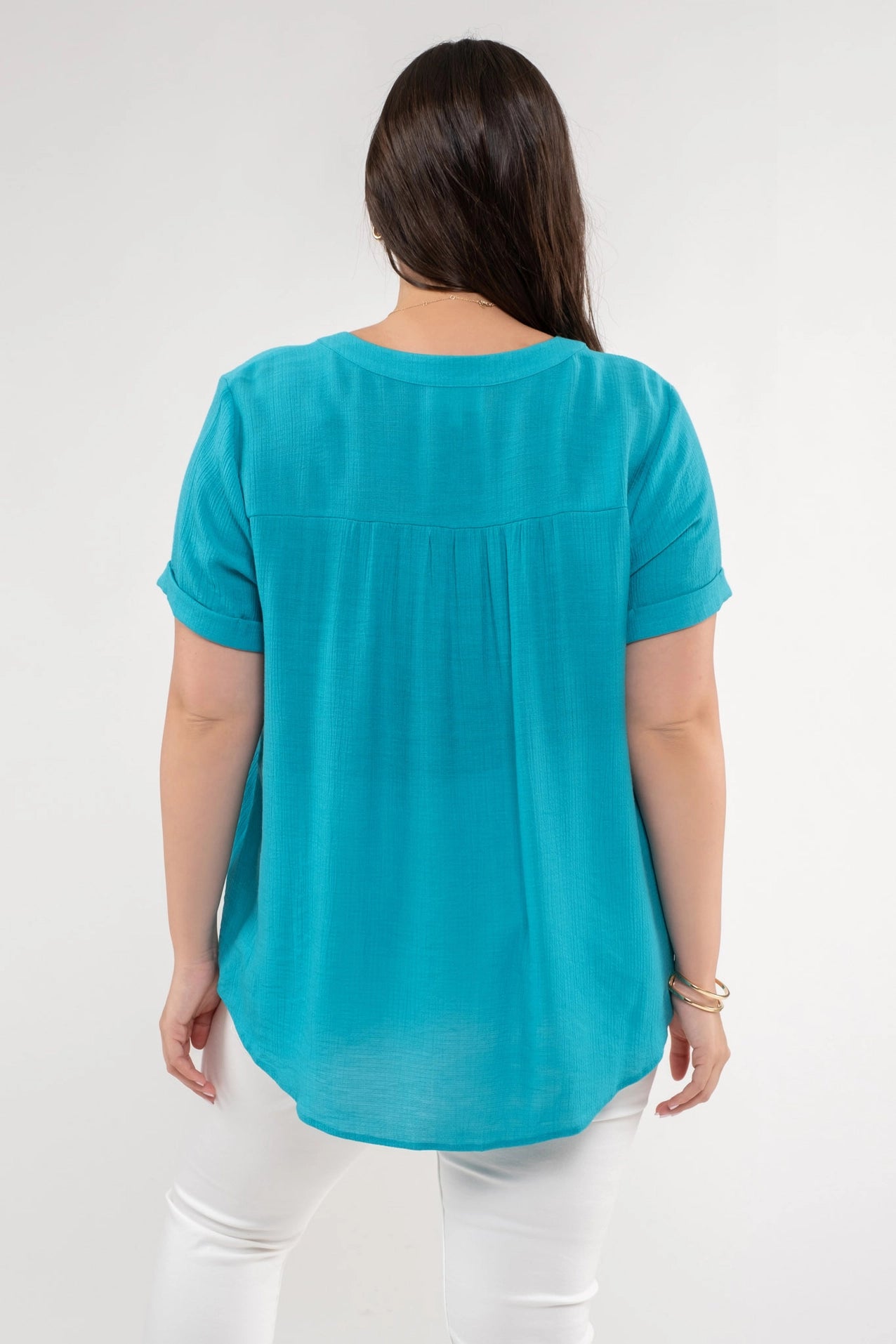 TEAL LACE TRIM BLOUSE
