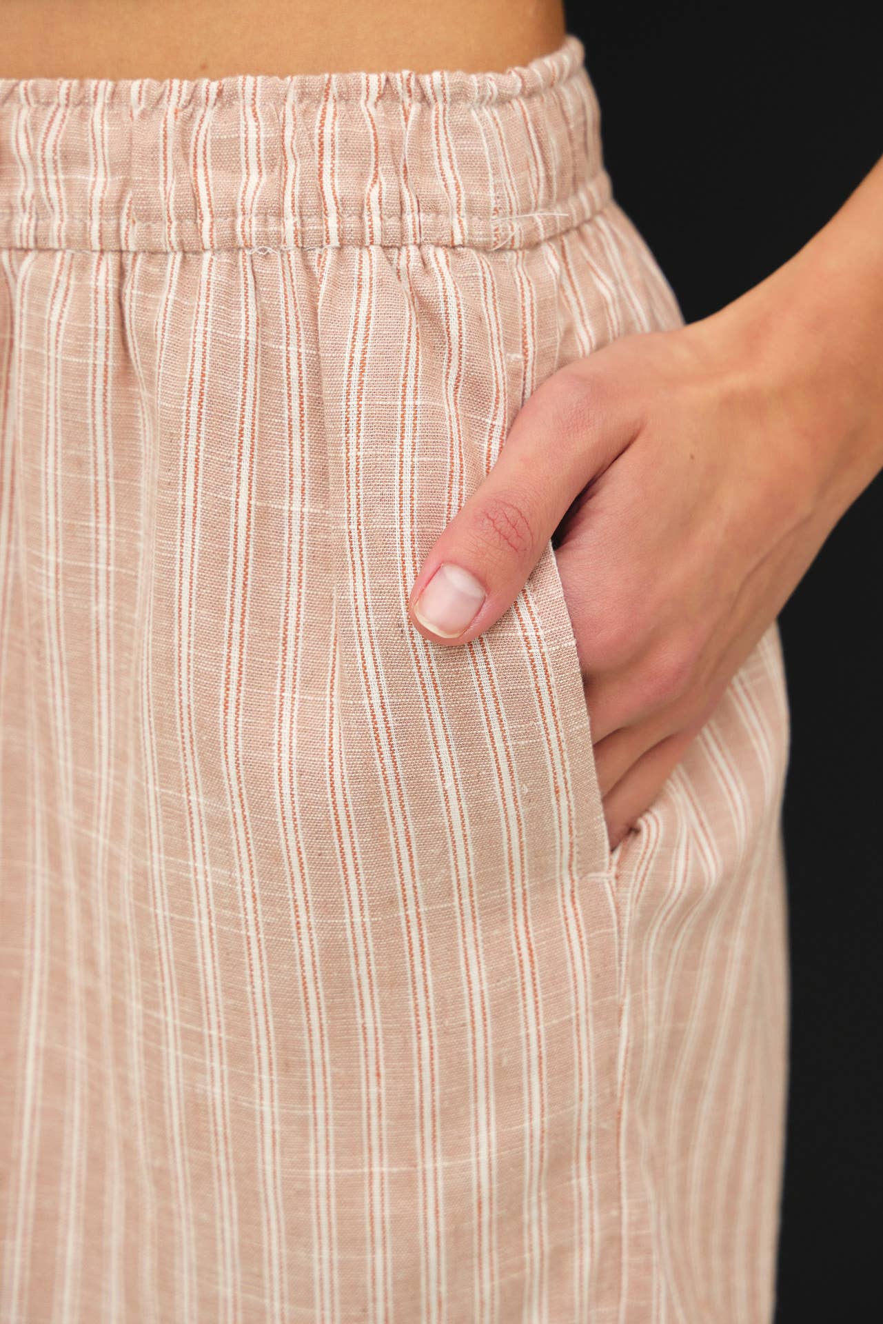 Hazelnut Striped Elastic Waist Shorts