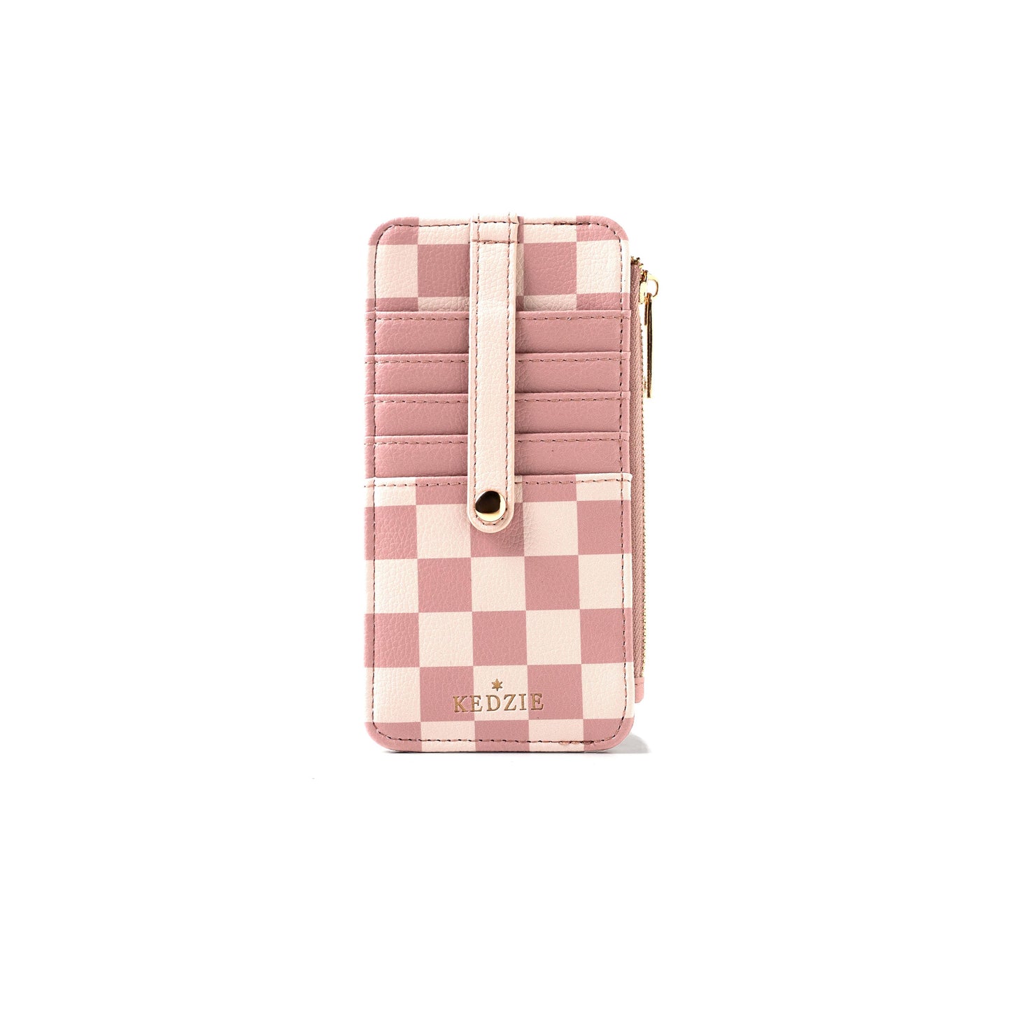 Pink Checkered Kedzie Zippered Wallet
