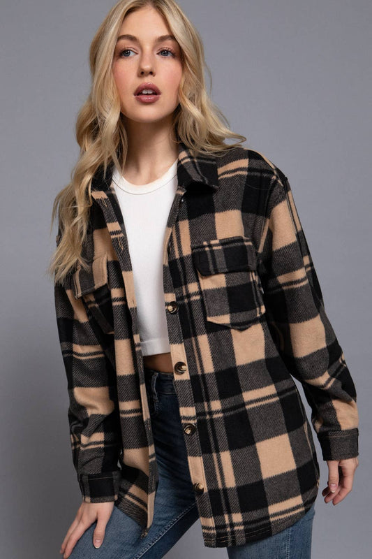 Black + Tan Fleece Shacket