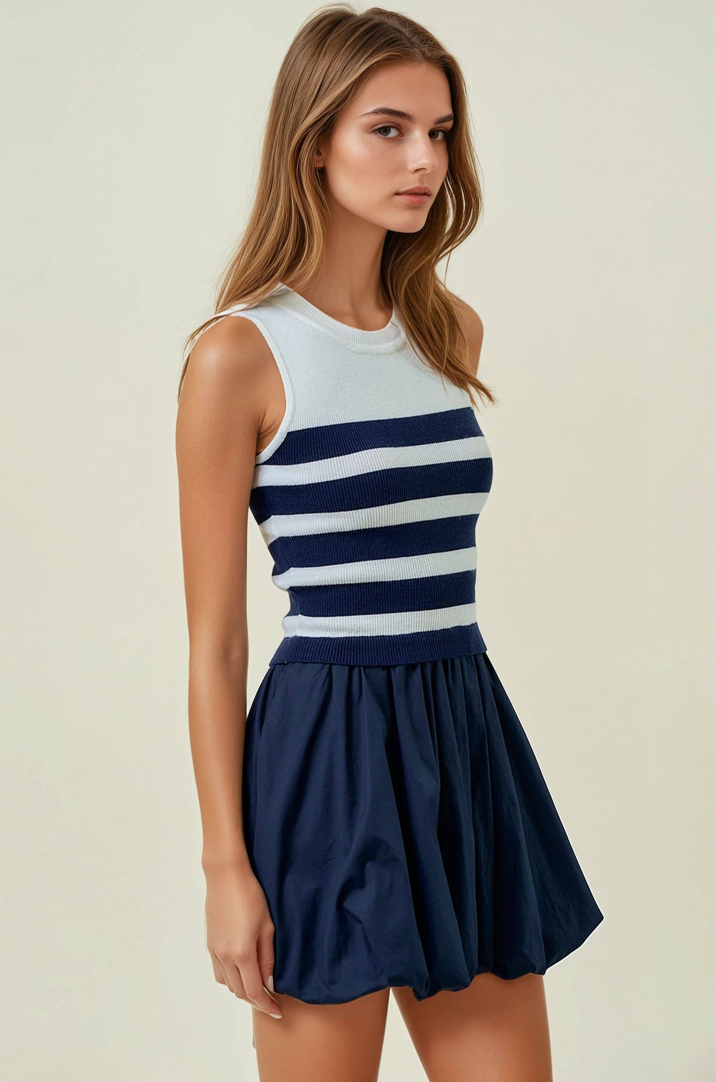 Striped Knit Bubble Hem Mini Dress