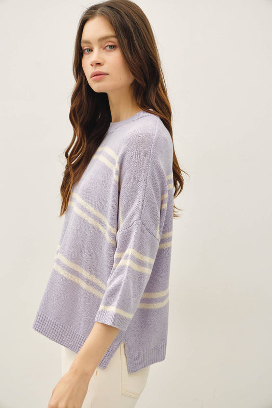 Pewter Drop Shoulder Striped Sweater
