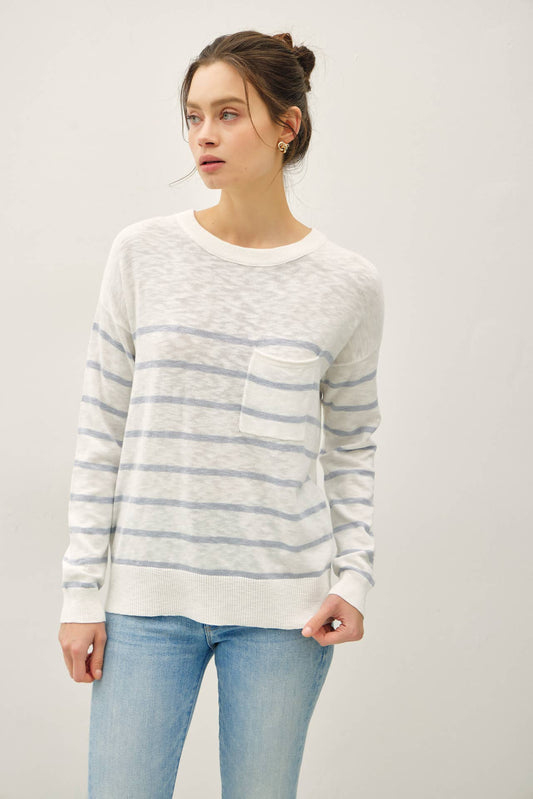 Dusty Blue Striped Long Sleeve Top