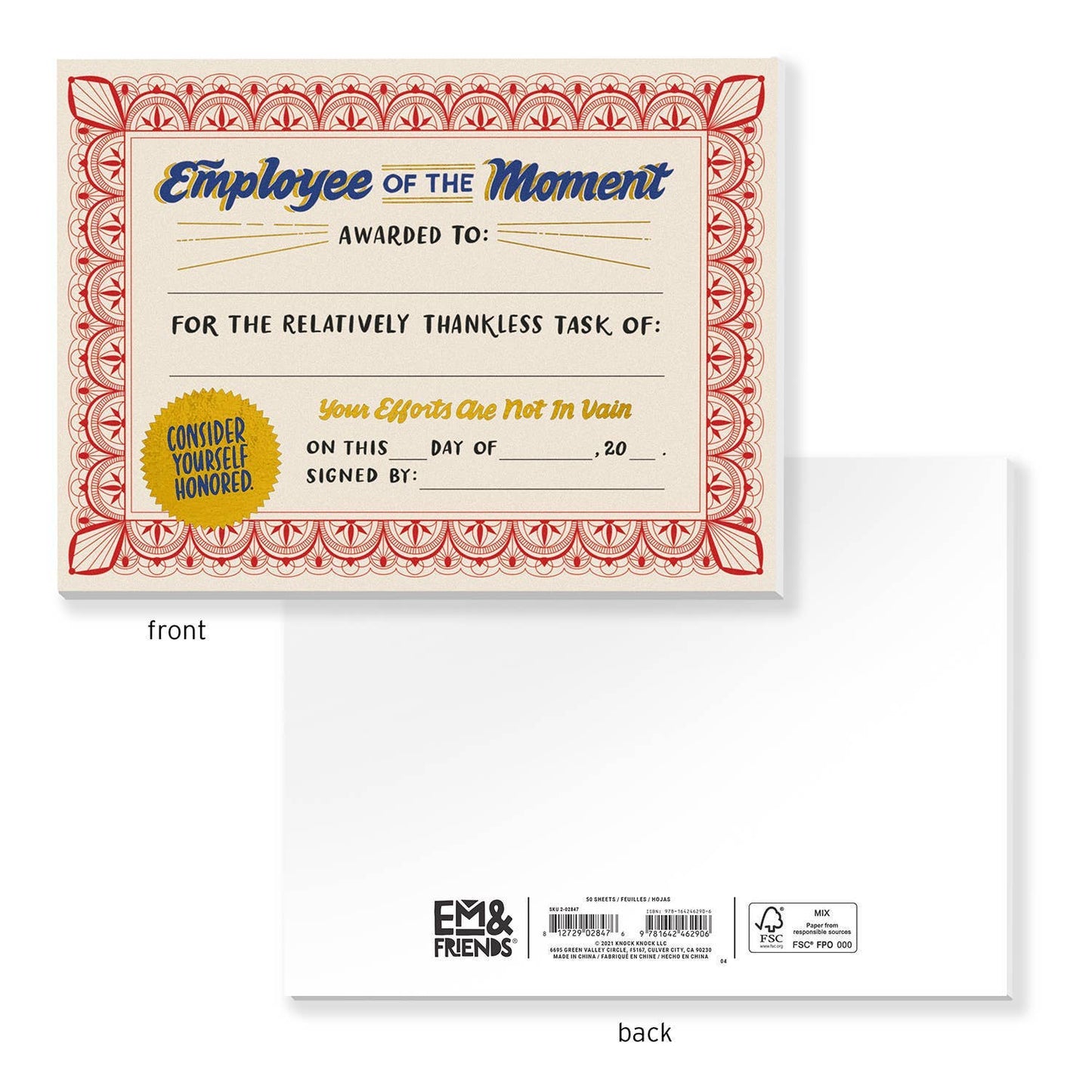 Employee of the Moment Certificate Notepad