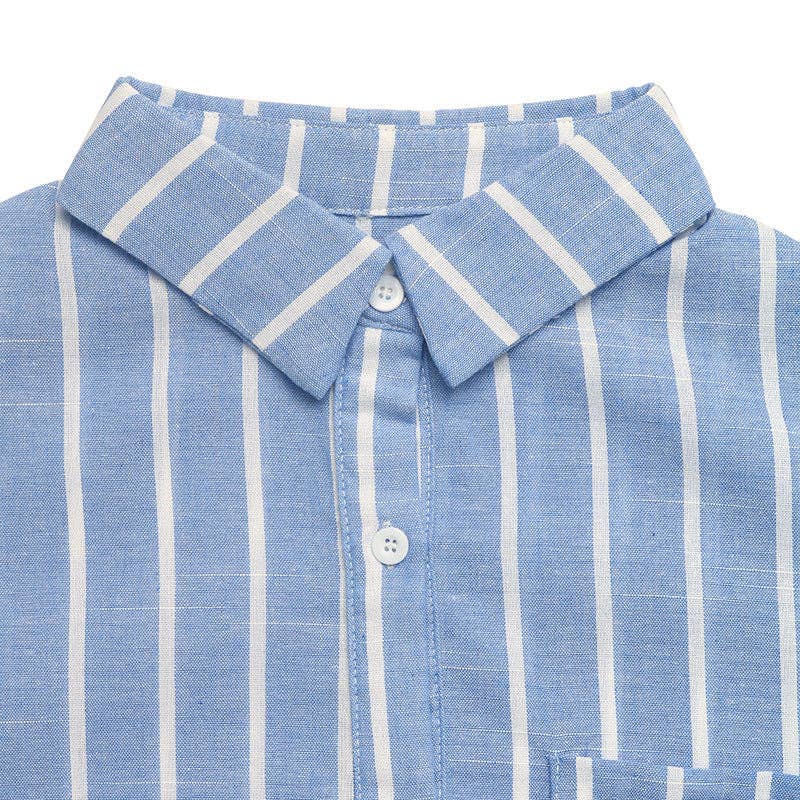 Blue Striped Button Down Shirt Oversized Blouse