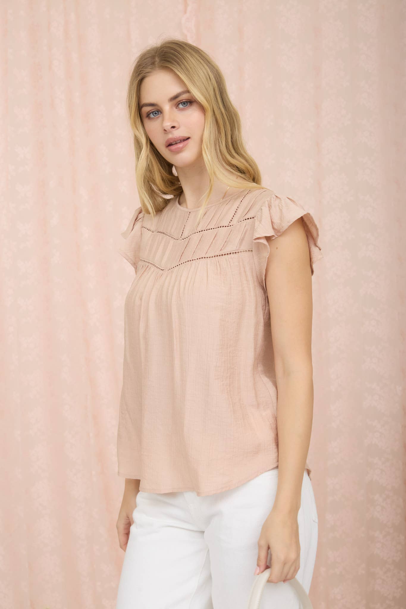 Blush Front Lace Detail Flounce Top