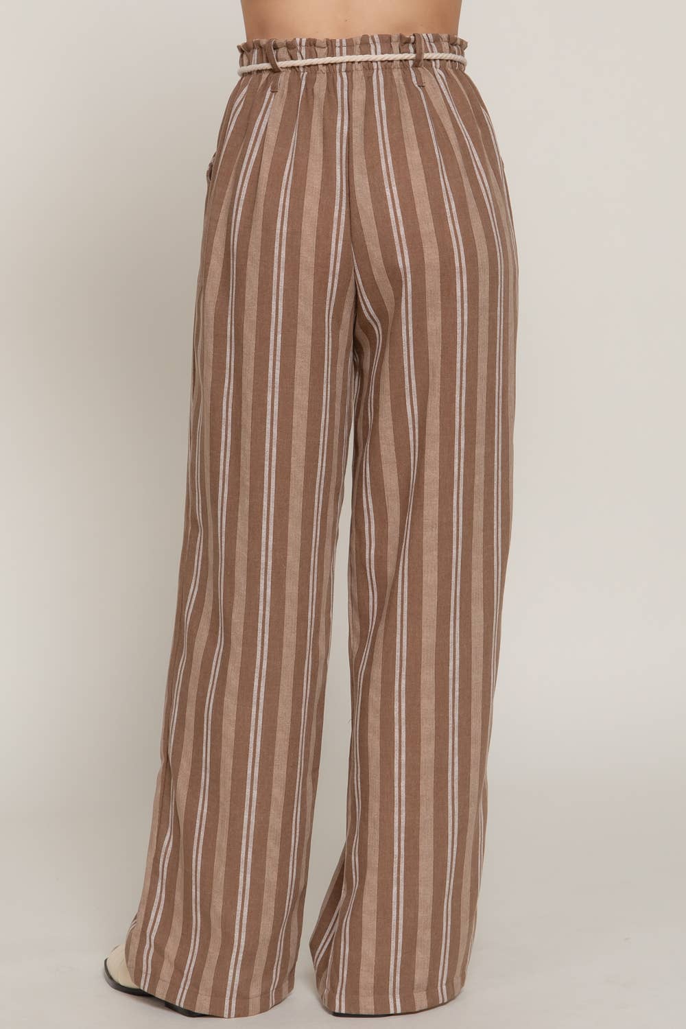 Brown Rope Belted Stripe Poolside Pants