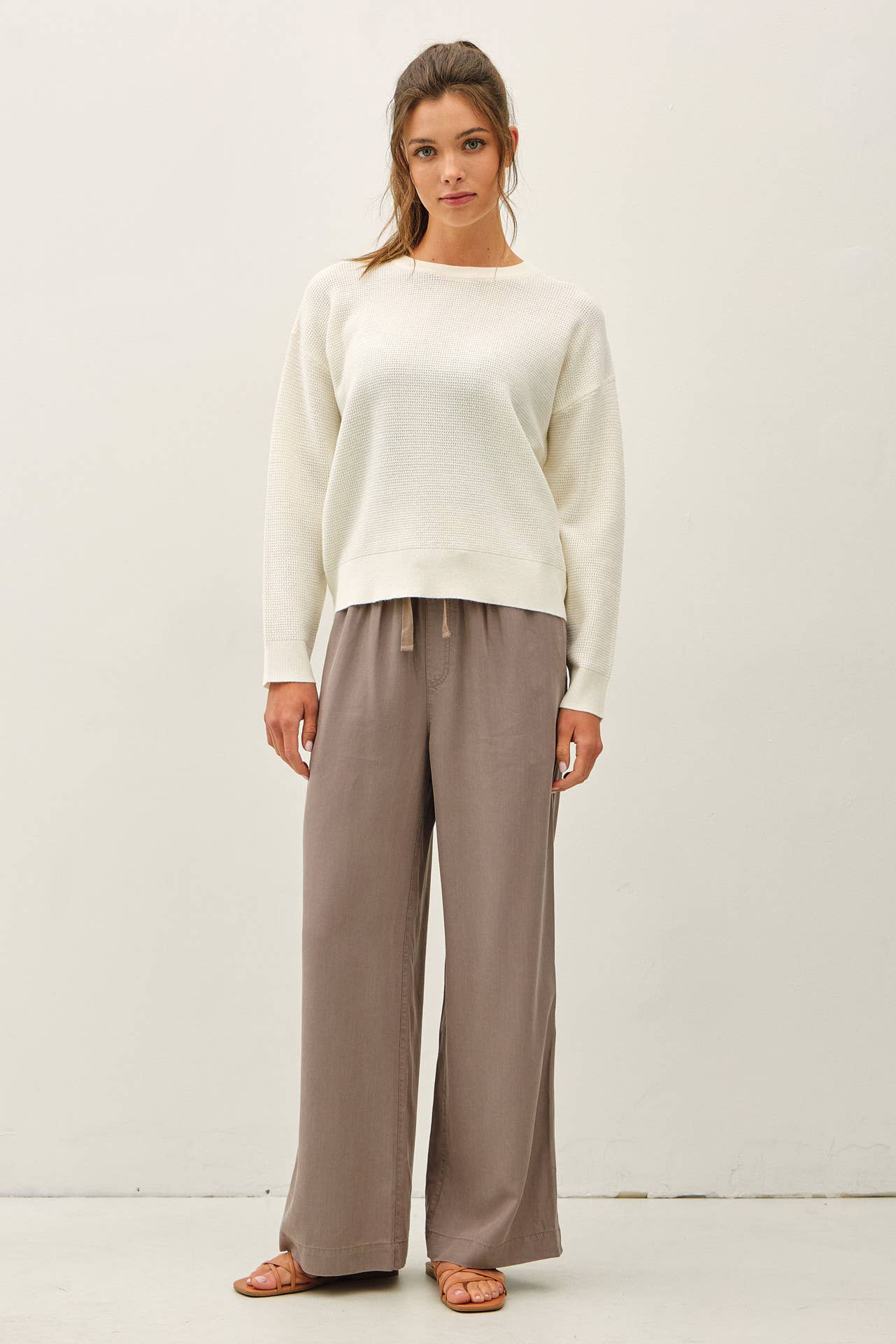 EARTH GREY TENCEL WIDE LEG PANTS