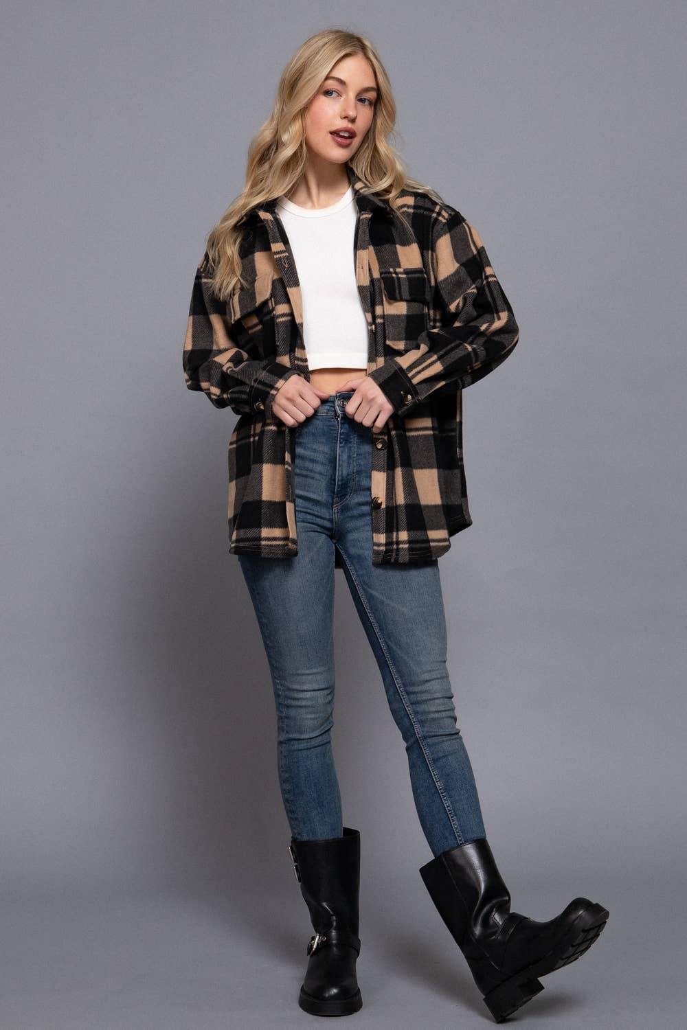 Black + Tan Fleece Shacket