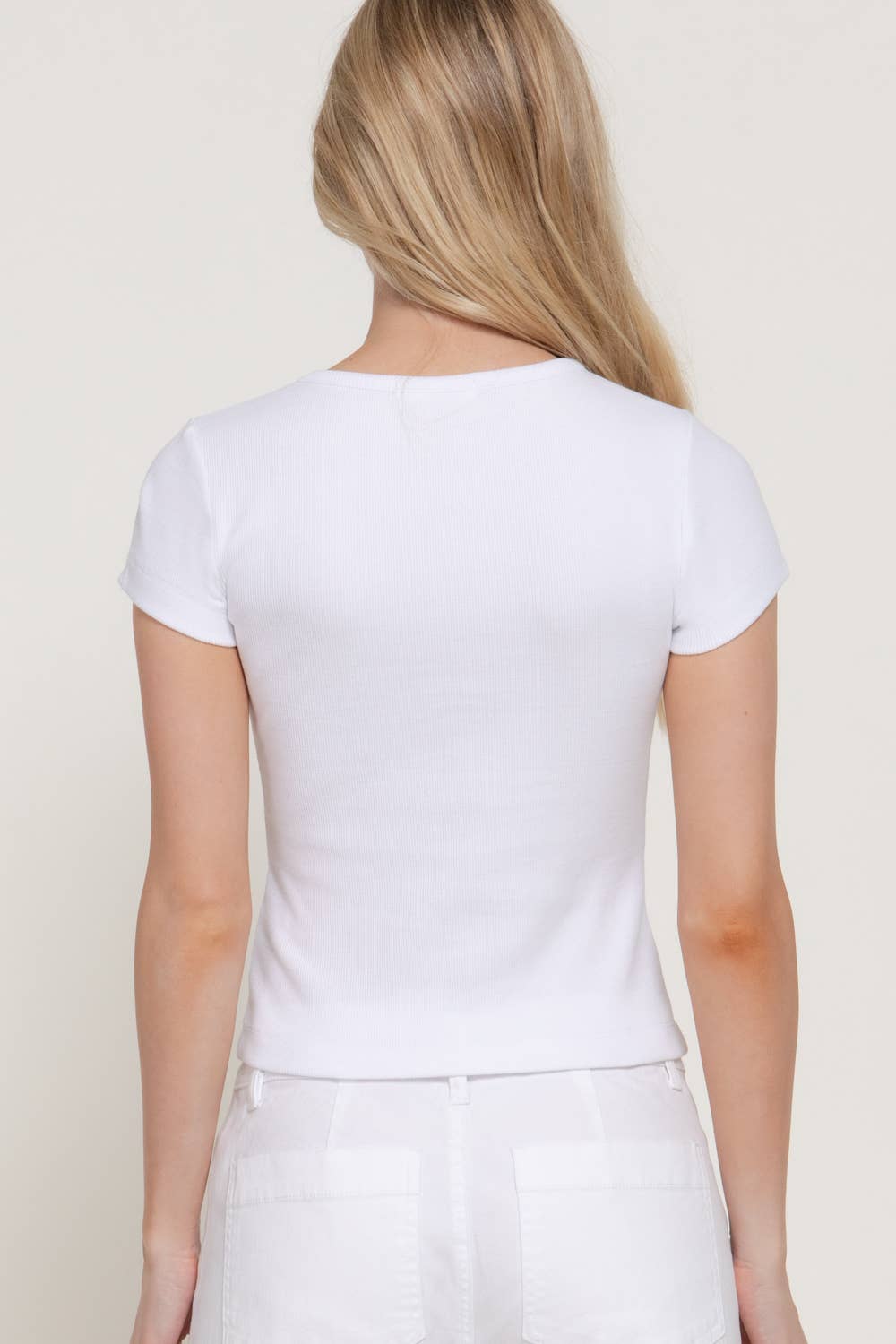 Short Sleeve Button Ribbed Top